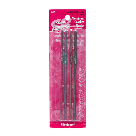Susan Bates Silvalume Set of 4 Crochet Hooks, U.S. C/2, D/3, E/4, F/5