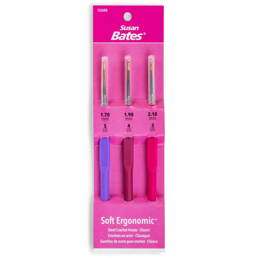 Susan Bates Soft Ergonomic Steel Crochet Hook Set: Sizes 1.7, 1.9, 2.1 MM